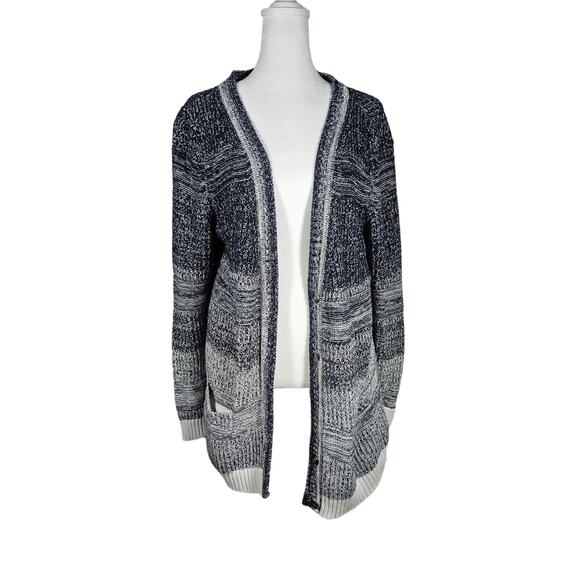 Eddie‎ Bauer Women's Cardigan Sweater Large Gray White Ombre Blend - Picture 1 of 11